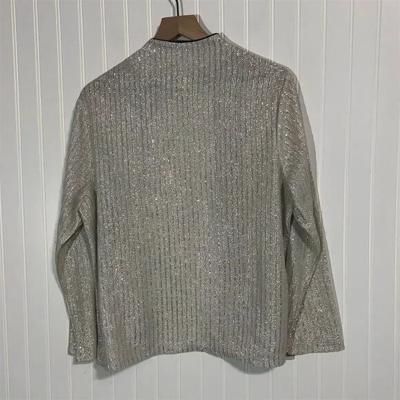 Vintage Caribou Shimmer Cardigan Size 18 | Silver Metallic Ribbed Disco Jacket - Picture 2 of 8